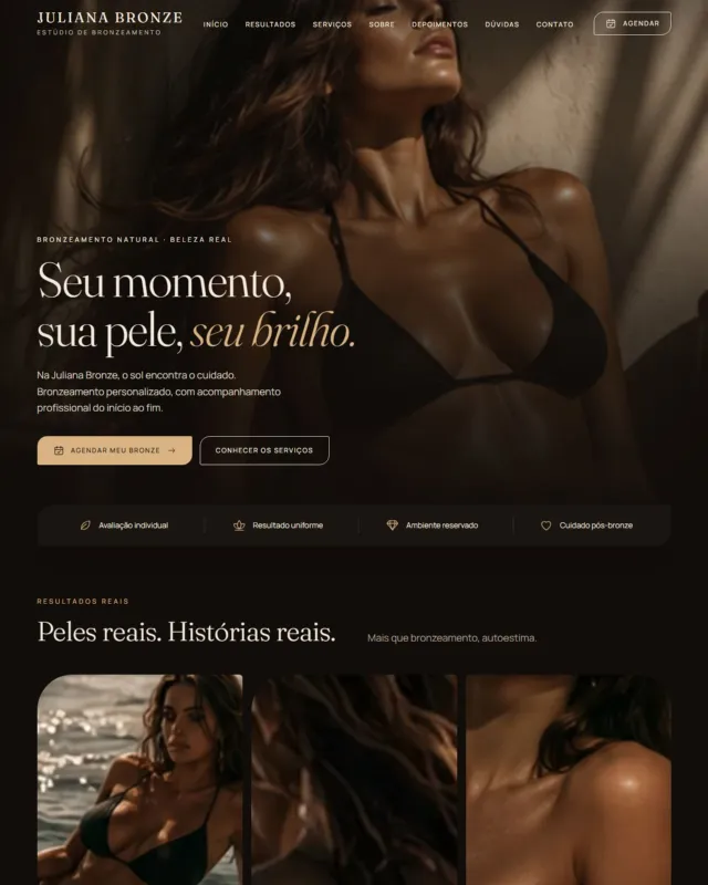 Exemplo de site no modelo Aurora, com conteúdo fictício de demonstração