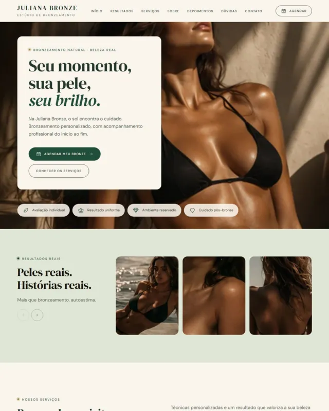 Exemplo de site no modelo Luz, com conteúdo fictício de demonstração
