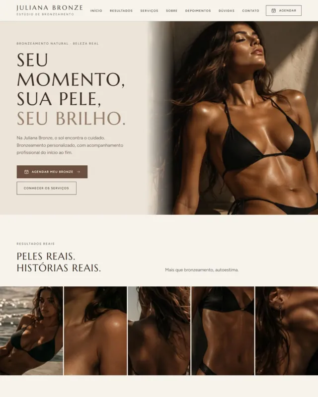Exemplo de site no modelo Nude Atelier, com conteúdo fictício de demonstração