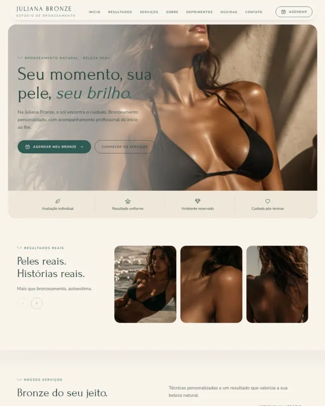 Exemplo de site no modelo Oasis, com conteúdo fictício de demonstração