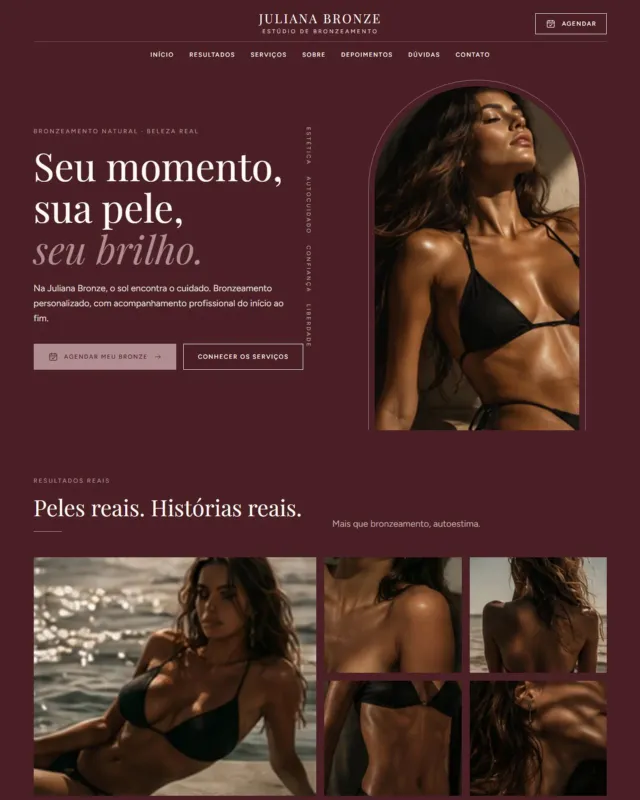 Exemplo de site no modelo Rose Couture, com conteúdo fictício de demonstração