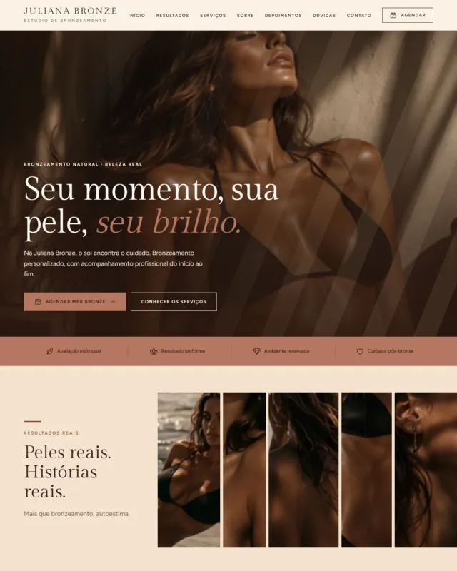 Exemplo de site no modelo Solar, com conteúdo fictício de demonstração